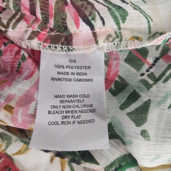 Nine West Sheer Kimono Cardigan Tropical Print Pom-Pom Cover-Up Drawstring O/S - Picture 4 of 11